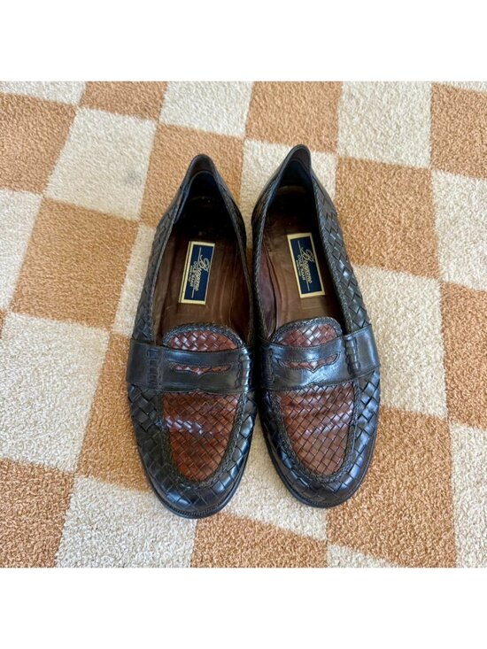 BRAGANO BY COLE HAAN ITALIAN BROWN BLACK BRAIDED LEATHER MENS LOAFERS 10 1/2 main image 8
